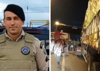 PM morre em acidente entre carreta e ônibus na BR-116