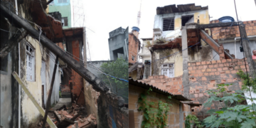 Imóvel abandonado desaba parcialmente no bairro da Federação